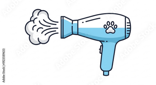 Pet grooming hair dryer with paw print blowing hot air for fur care and styling