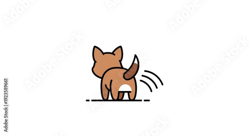 Brown dog pooping on ground with motion lines indicating sound white background