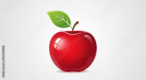 Shiny red apple with green leaf on white background symbolizing health and nutrition