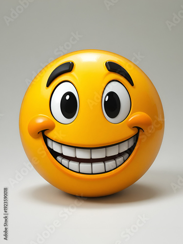 Cheerful yellow emoticon with raised eyebrows and a sly smile