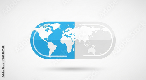Global health concept with world map on blue and white capsule