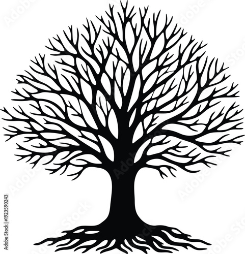 Tree of Life Silhouette - Minimalist Vector Illustration with Roots and Branches