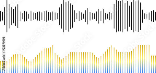 Audio soundwave podcast icon music equalizer lines. Vector sound wave voice signal radio recording. Voice message audio message
