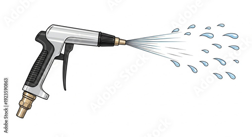 Hose Nozzle Spraying Water Illustration.