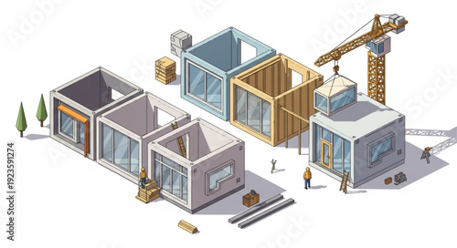 House Construction Site with Crane.