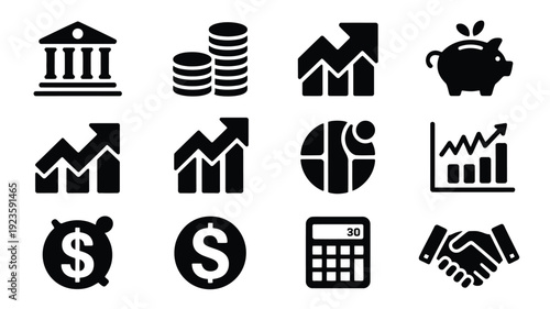 Financial icons bundle including business money and banking symbols for finance and investment concepts