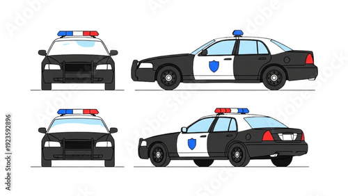 Police car blueprint vehicle autocad design multiple views precise technical drawings