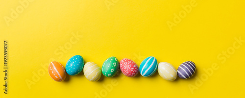 Wallpaper Mural holiday preparation Multi colors Easter eggs on colored background . Pastel color Easter eggs. holiday concept with copy space Torontodigital.ca