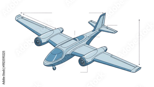 A vehicle autocad blueprint illustration of an airplane from a top-down viewpoint showcasing its design elements