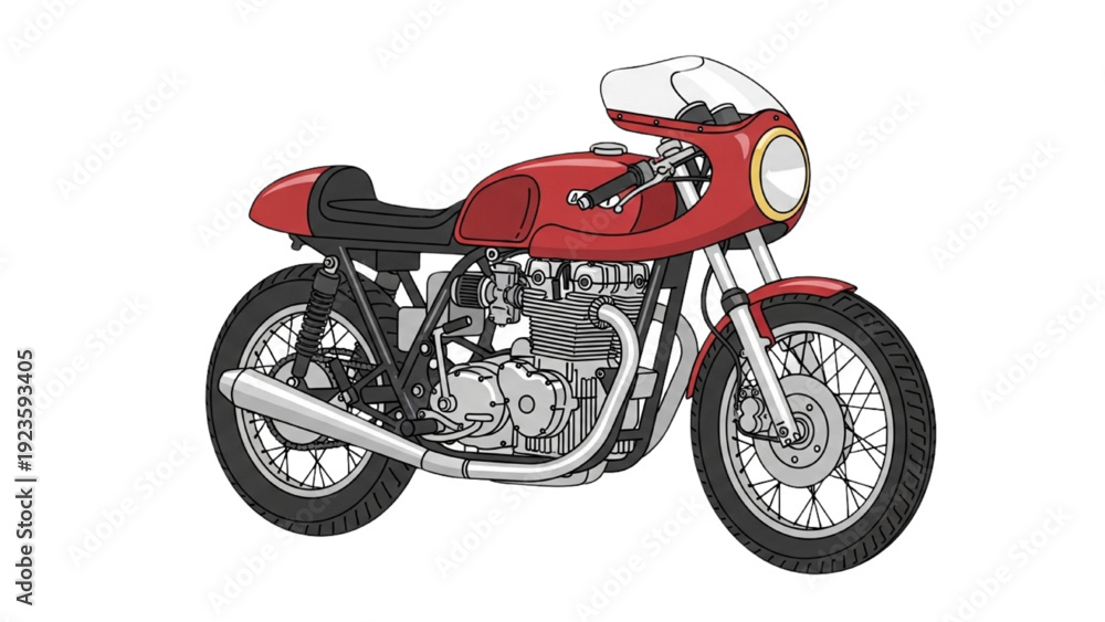 Fototapeta premium Detailed vehicle autocad blueprint of a red motorcycle with intricate engine and wheels