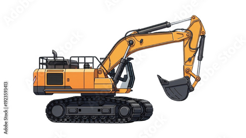 Detailed vehicle autocad blueprint of a heavy excavator machine in a construction site plan