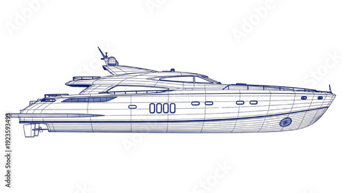 Luxury Yacht Design Concept Vehicle Autocad Blueprint Illustration Showing Detailed Architectural Specifications