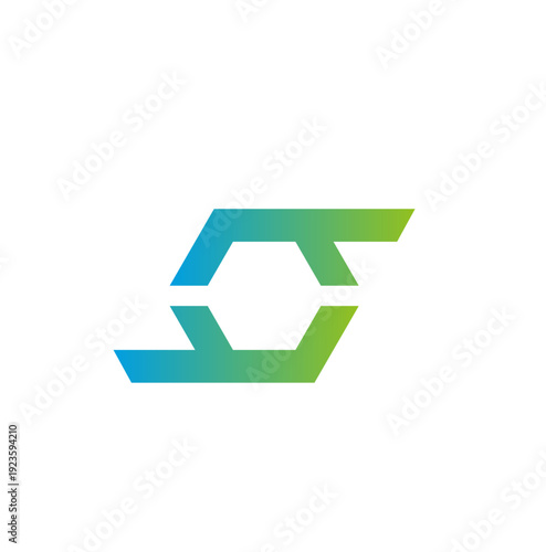 Abstract Blue Green Gradient Tech Logo Emblem With Hexagon Link Symbol For Business And Networking