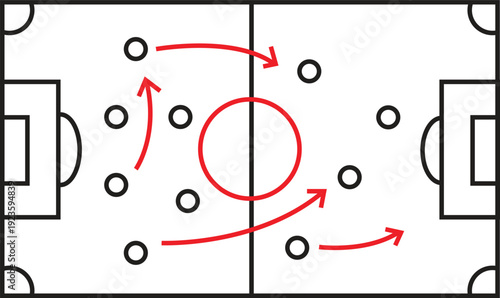 Soccer Game Tactics Strategy Hand Drawn Illustration. Football Play Tactics Diagram Sketch Style
