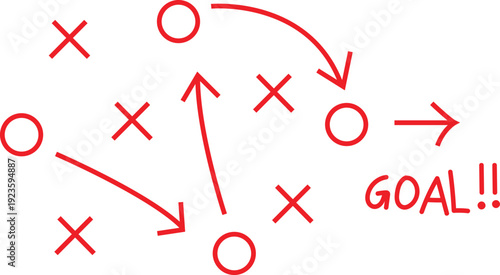Soccer Game Tactics Strategy Hand Drawn Illustration. Football Play Tactics Diagram Sketch Style