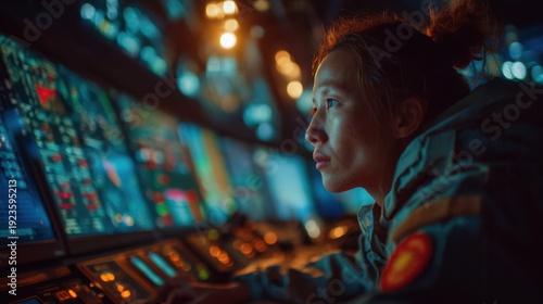 Focused Operator in High-Tech Command Center generated by AI