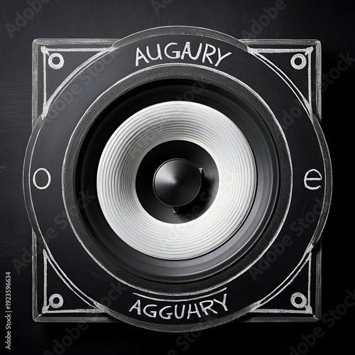 Chalk loudspeaker and inscription augury on black chalkboard