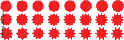 Set of circles with zigzag edges. Circle shapes & star shapes offer price tag, rounded starburst zigzag badge, discount and sale label stickers, circle sticker, wavy edge. 