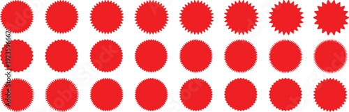 Set of circles with zigzag edges. Circle shapes & star shapes offer price tag, rounded starburst zigzag badge, discount and sale label stickers, circle sticker, wavy edge. 