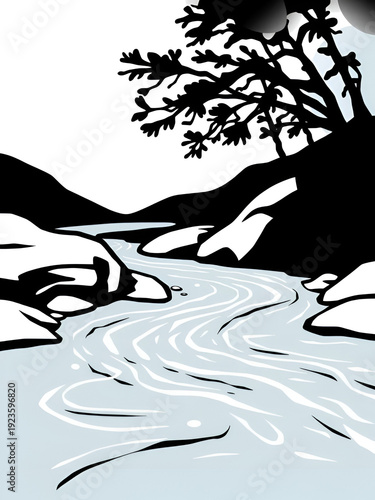 clean river outline vector icon  flowing river wit