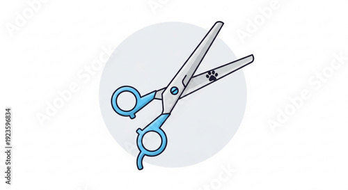 Scissors with blue handles cut through air on a light gray background symbolizing creativity and precision