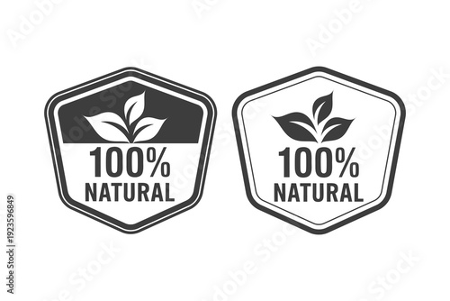 Set 100% Natural and organic Product Vector Icon Circle Sign. Healthy Food Emblem. Organic food Badge.