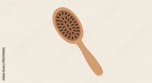 Brown paddle hairbrush with black bristles on cream background for grooming and styling