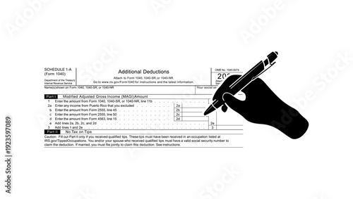 fill out Form 1040 Schedule 1-A, black isolated silhouette