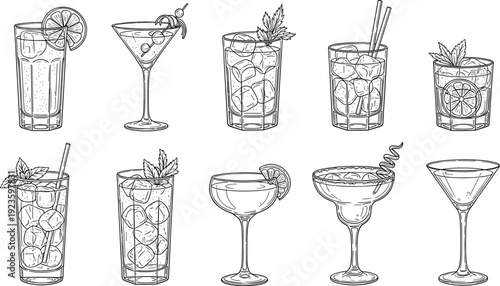 set of hand drawn drinks