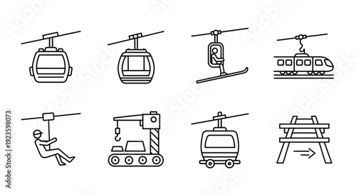 Various transportation methods depicted in a simple line art style, black and white.