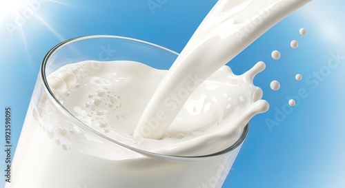 Glass of Milk Being Poured Freshly.
