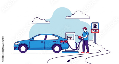 Electric Car Refueling at Station.