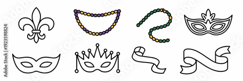 Minimalist Mardi Gras icons – Perfect for digital apps and web.