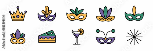 Mardi Gras flat badge collection – Ideal for sticker or app design.