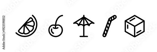 Minimalist cocktail garnish icon sheet – Ideal for UI design.