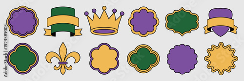 Mardi Gras celebration label vector icons - For event marketing.
