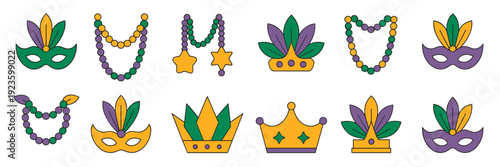 Flat Mardi Gras celebration pattern elements - For festival assets.
