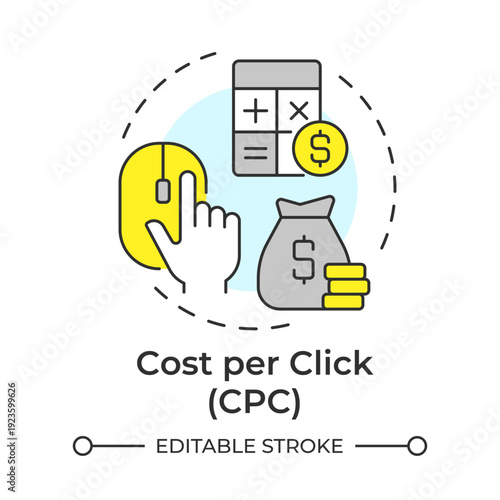 Cost per click multi color concept icon. Money management, expense tracking. Marketing budget. Round shape line illustration. Abstract idea. Graphic design. Easy to use in booklet, article