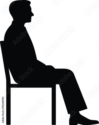 Black silhouette of a man sitting on a chair for corporate office meeting, job interview, professional waiting area, and relaxation.