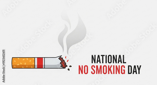 National no smoking day campaign with cigarette and smoke on gray background