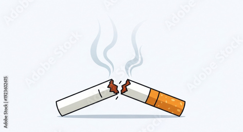 Broken cigarette with smoke on white background symbolizing quitting smoking and healthy lifestyle choices