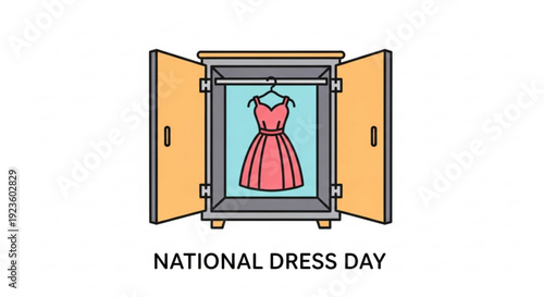 National dress day concept with pink dress in wardrobe on hanger