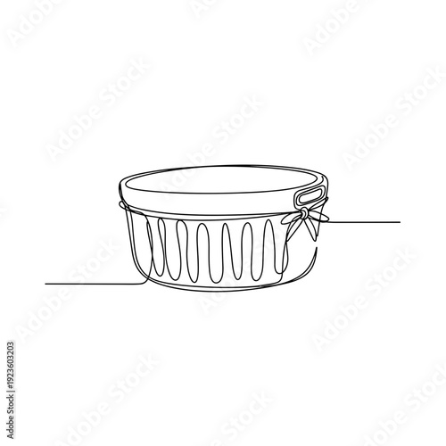 Round decorative bowl with bow detail line art in black and white