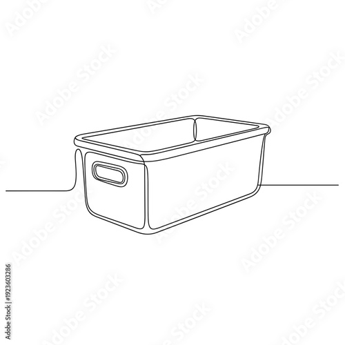 Rectangular storage box line art in black and white illustration