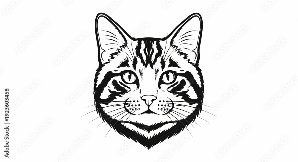 Obraz premium Detailed black and white illustration of a cat's face with stripes