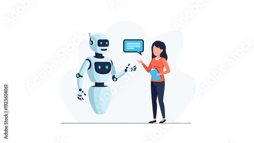 Human interaction with artificial intelligence robot assistant for communication and support.