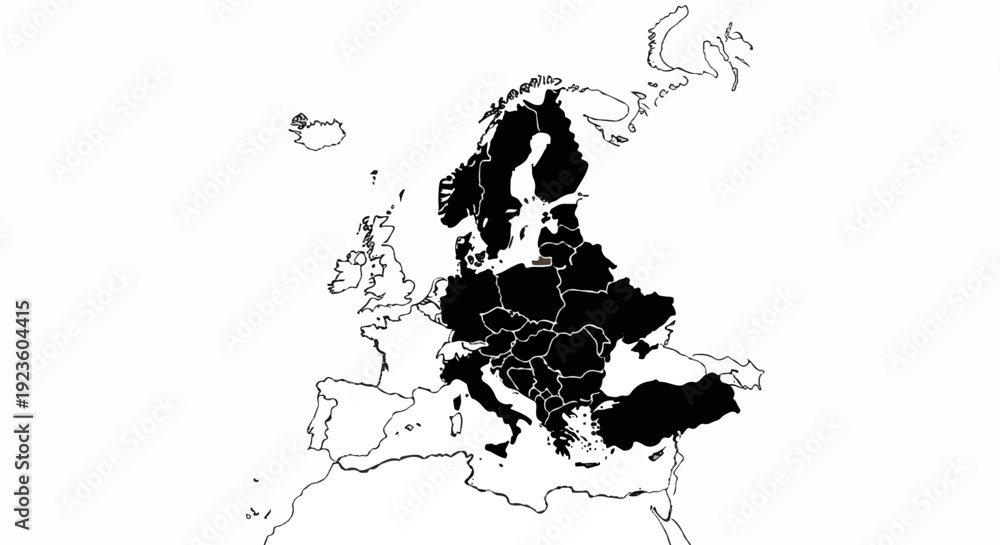 Obraz premium Blacked out countries on a simplified map of Europe