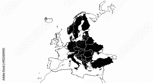 Blacked out countries on a simplified map of Europe