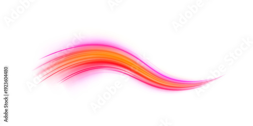 Pink and orange neon streaks flow in smooth spirals across a PNG composition. Motion blur conveys fast, dynamic energy. Perfect overlay for cyber and sci-fi visuals.