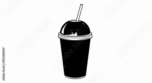 Black disposable cup with clear dome lid and straw